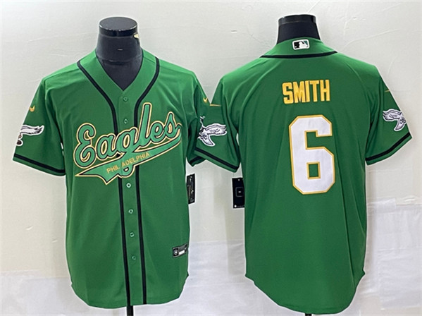 Men's Philadelphia Eagles #6 DeVonta Smith Green Gold Cool Base Baseball Stitched Jersey